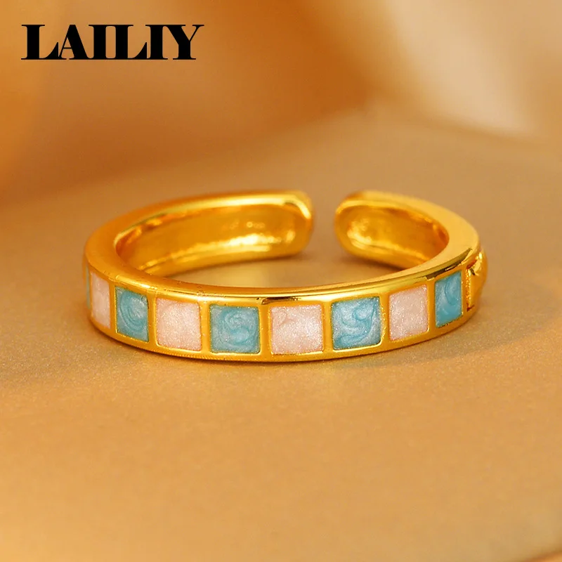 LAILIY 925 Sterling Silver 18K Gold Birthday Gift Party Cube Opening Adjustable Ring For Girl Lady Women Fashion Jewelry