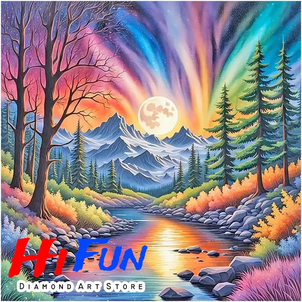 

DIY Diamond Painting Full Round/Square Drill Northern Lights Mountain Moon Valley Cross Stitch Kit Home Wall decoration Gift