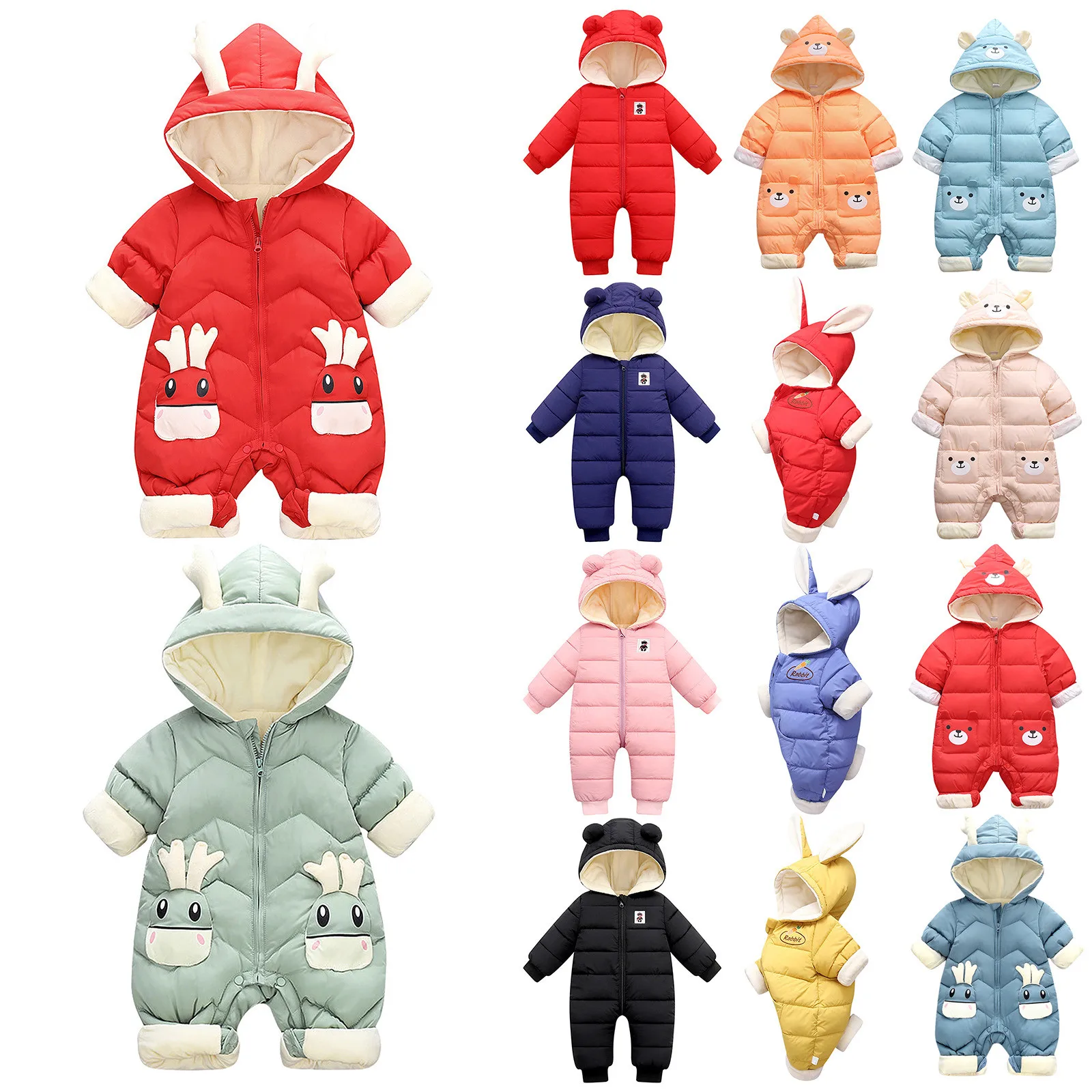 Winter New Baby Jumpsuit  Plush And Thick Hooded Down Climbing Suit For Babies To Go Out And Hug Clothes Newborn Cotton Jacket