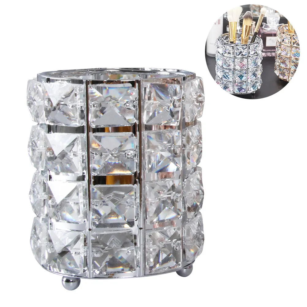 

1 шт. современный круглый держатель для ручек, контейнер для хранения кистей для макияжа, органайзер для дома и офиса, серебристый