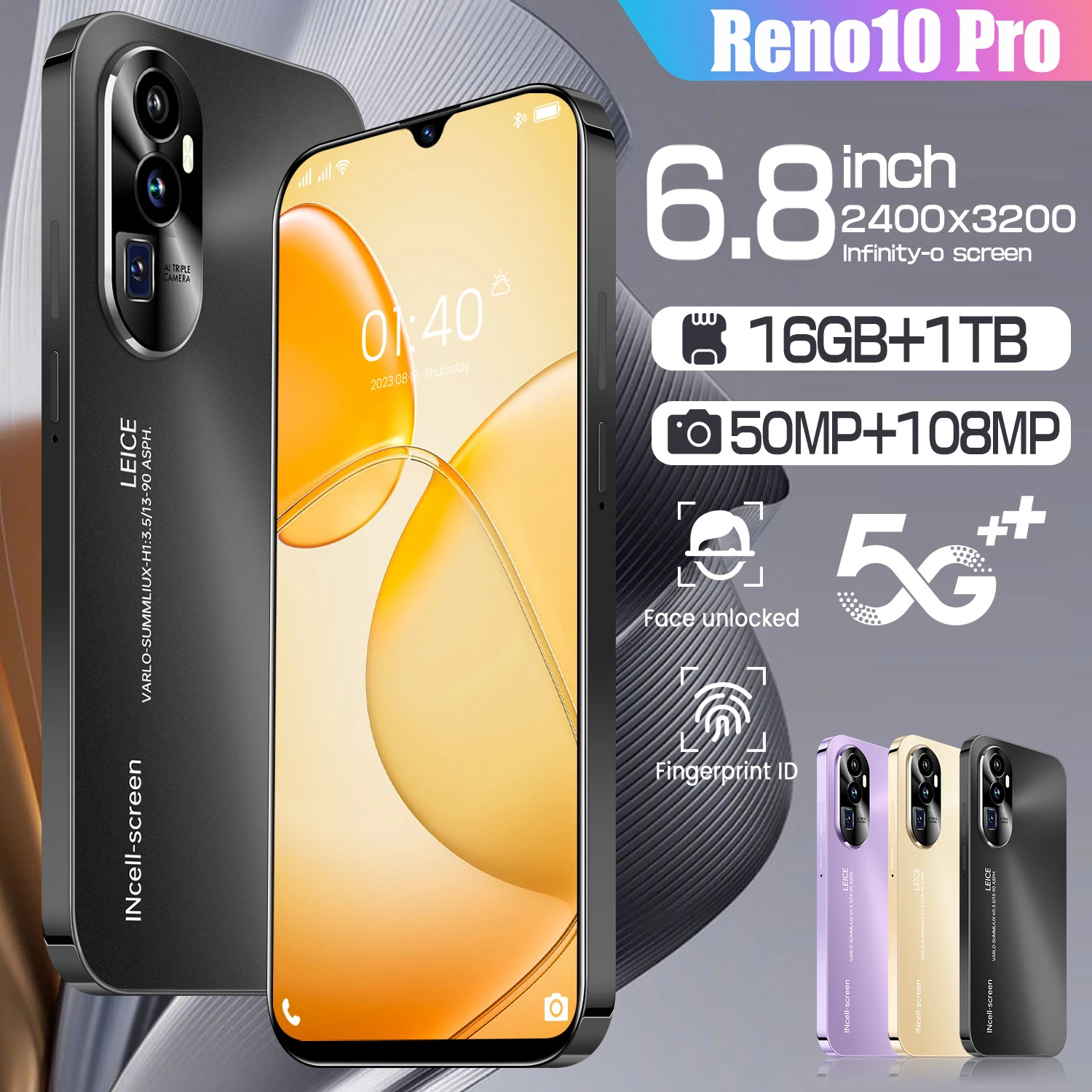 

Cellphones Reno10 Pro 6.8Inch 4G 5G Dual SIM Original Smartphone 6800mAh Cell Phone Android13 Global Version Smart Mobile Phones