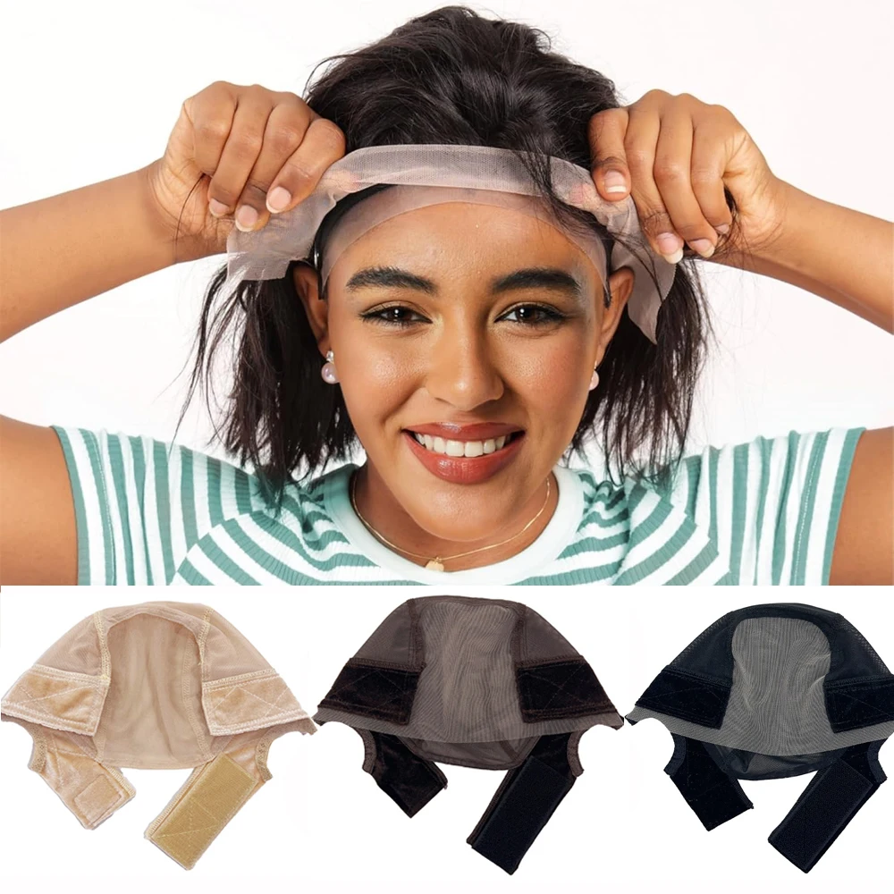 ウィッグ作成用レースウィッグキャップ1個、調節可能なベルベットウィッググリップ付きUパートウィッグキャップ、ウィッグ装着用ヌードヘアネット