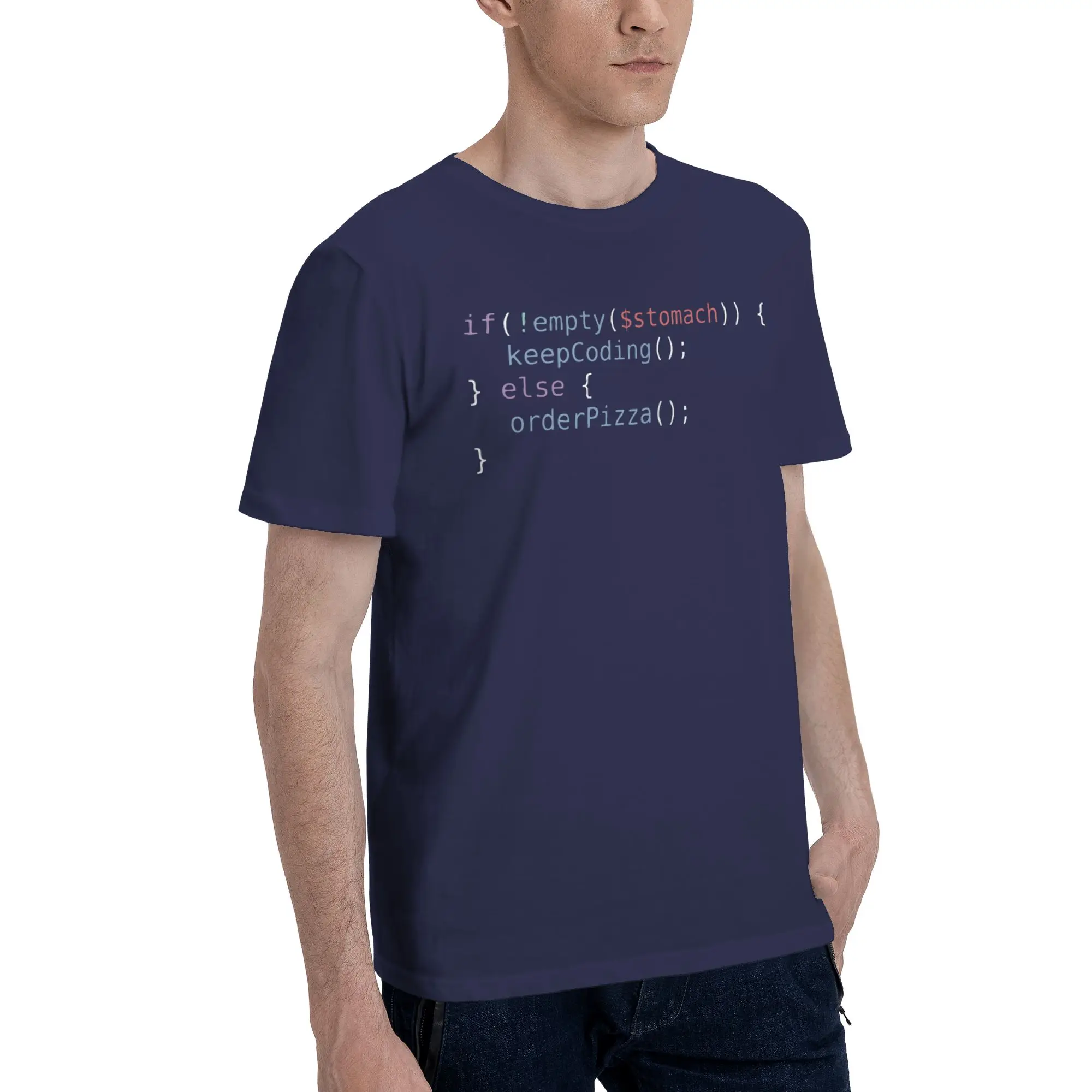 Hungry Coder Men T Shirt Programming Programmer Pizza Vintage Tees Short Sleeve O Neck T-Shirts Pure Cotton Classic Clothing