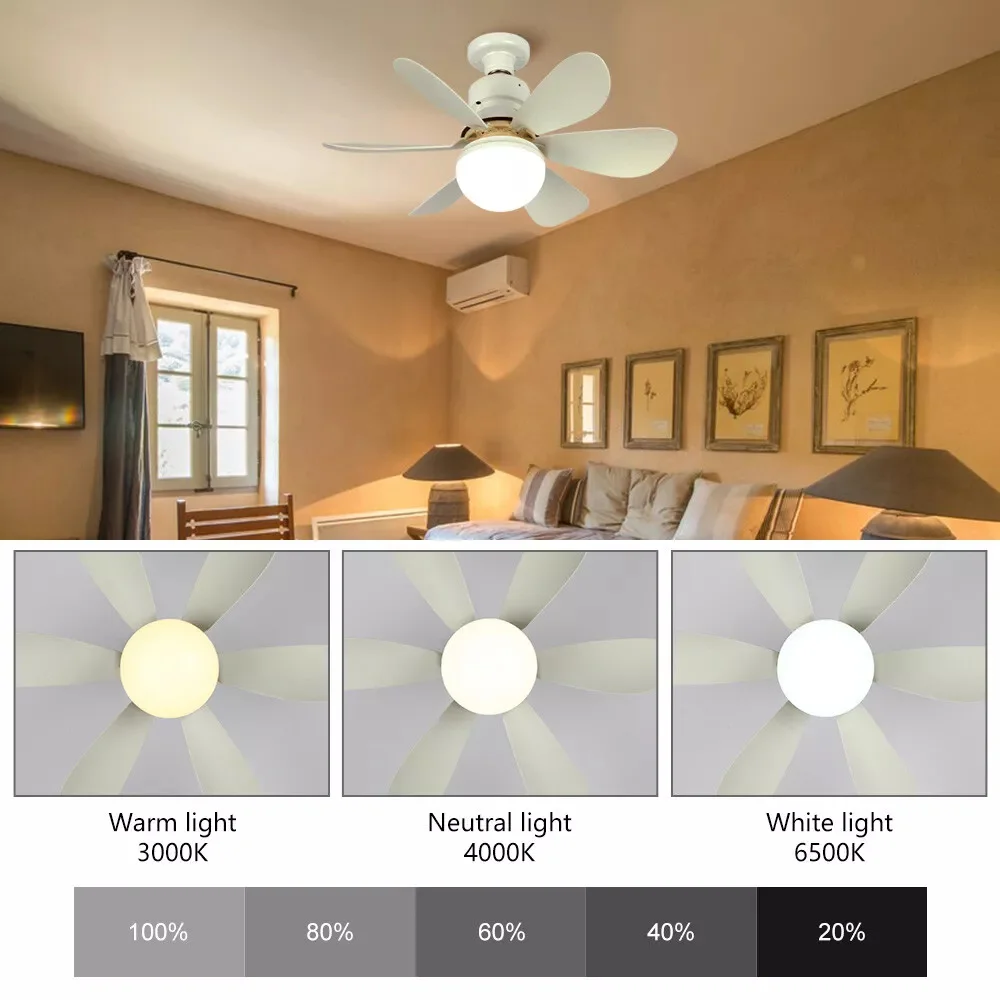 

Ceiling Fans with Lights Dimmable Timer Silent Chandelier Ceiling Fan 3000K-6500K Remote Control LED Bulb for Kitchen Balcony