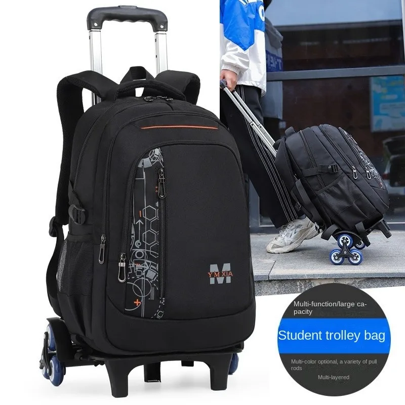 

New Student School Bags Pull Rod Backpack Waterproof 2-6 Grade School Backpacks with Wheels Children Luggage Bag Stair Climbing