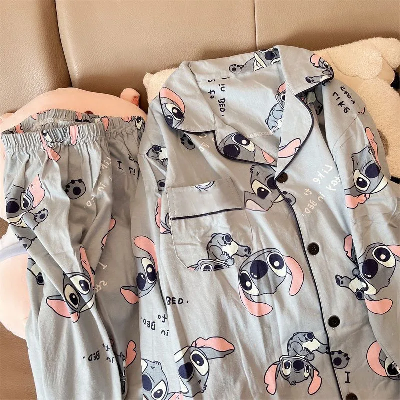 Cartoon Stitch Long Sleeved Sleepwear Pajama Sets Women's New Lazy Style Home Clothes Can Be Worn Outside Women's Pajamas Set