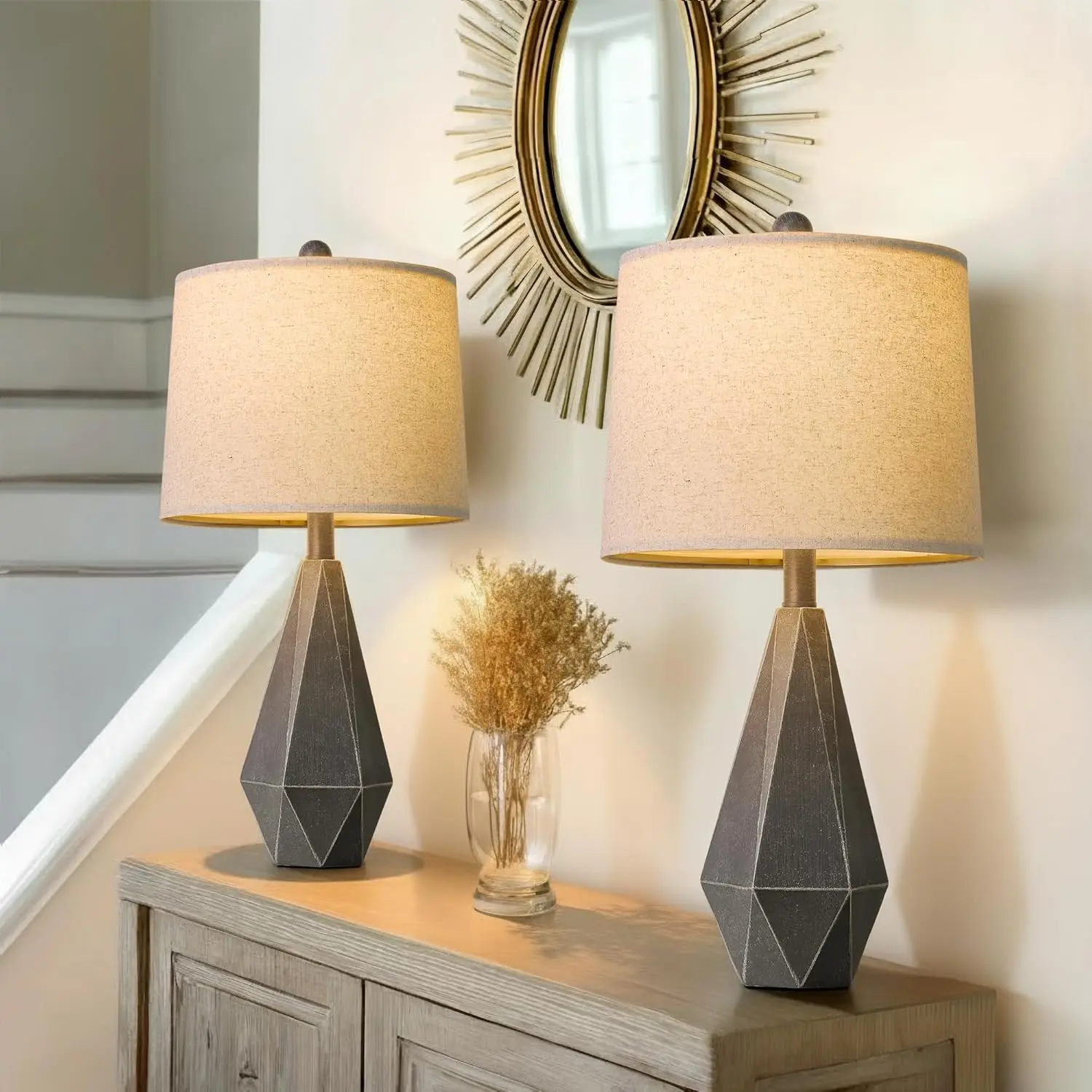 

23'' Table Lamps Set of 2 for Living Room Bedroom, Farmhouse Bedside Lamps, Resin Vintage Nightstand Lamps (Deep Gray)