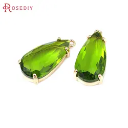 6PCS 23.5x11MM 18K Gold Color Brass and Glass Long Drop Shape Charms Pendants Diy Jewelry Making Necklace Earrings Accessories