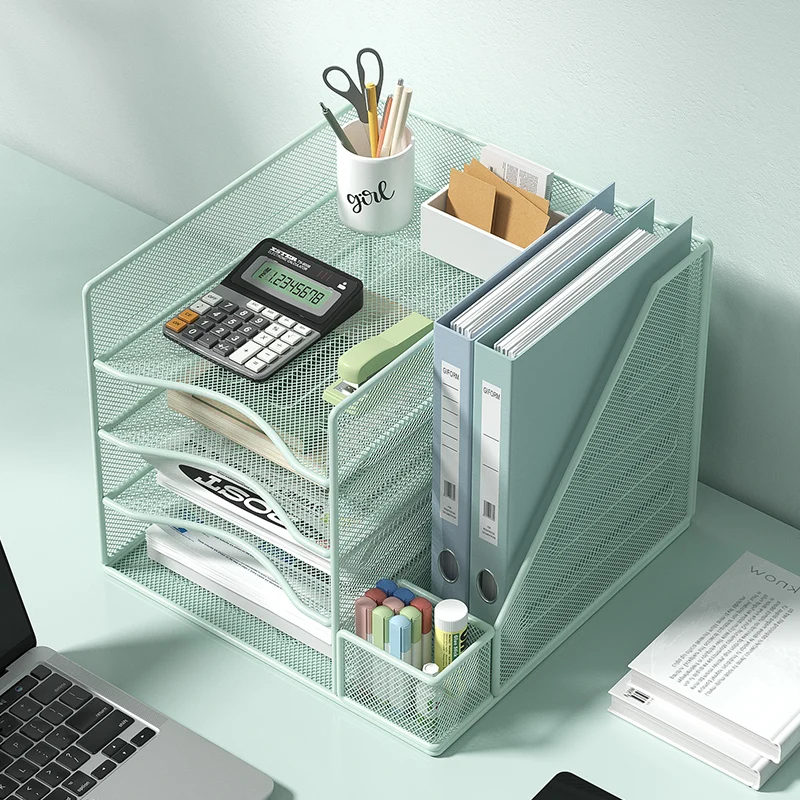 Imagem -05 - Desktop File Organizer com Bookends Mesa Metal Mesh Papelaria Suporte do Livro 4-tier Side