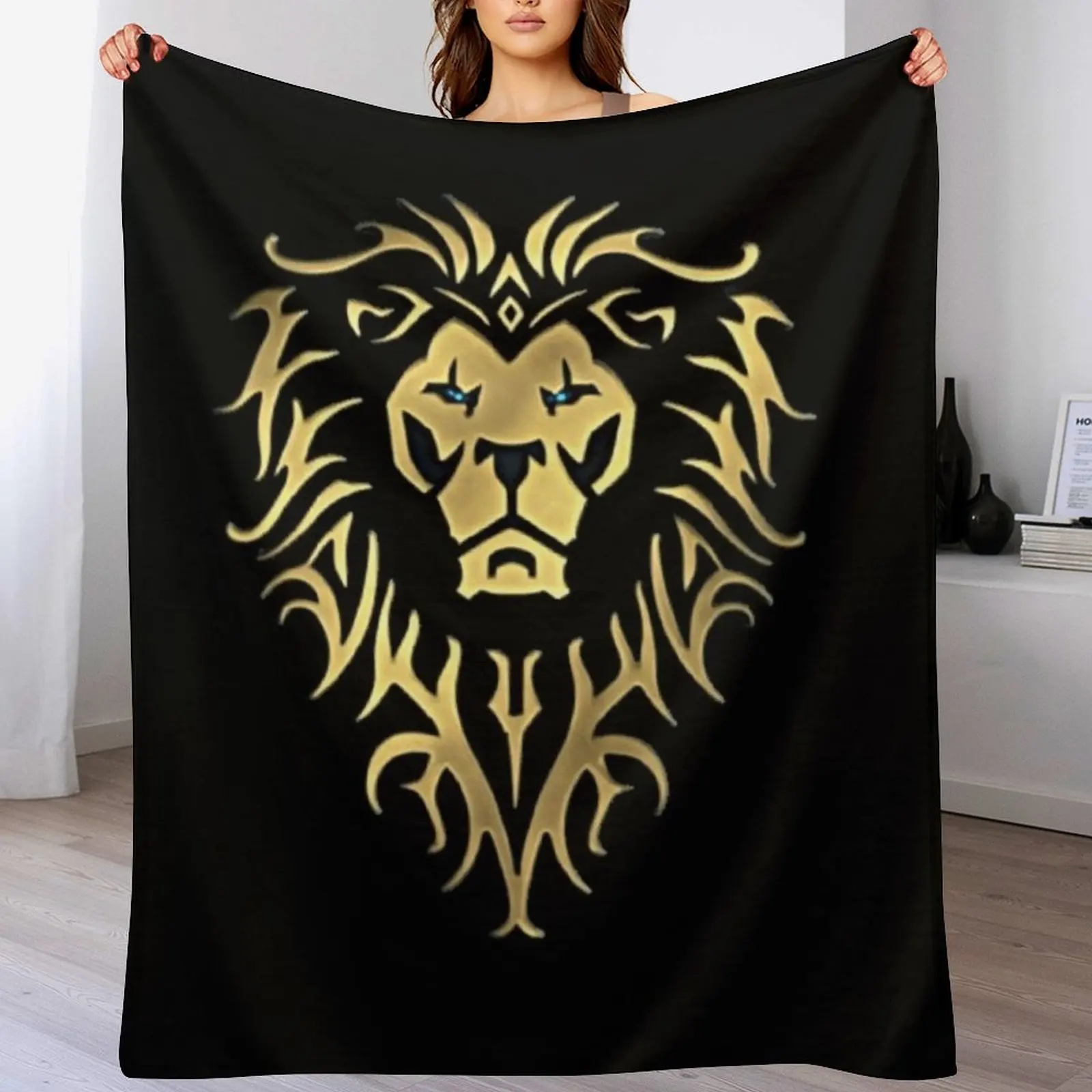 World of warcraft game Alliance logo - WoW - black background Throw Blanket Retros Beach Blankets