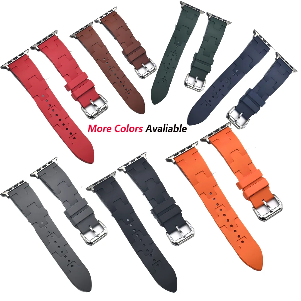 FKM Rubber Watch Strap Geometric Molded Texture, Flat End Quick Release With Buckle for Men's WatchBand Sports Watch Belt