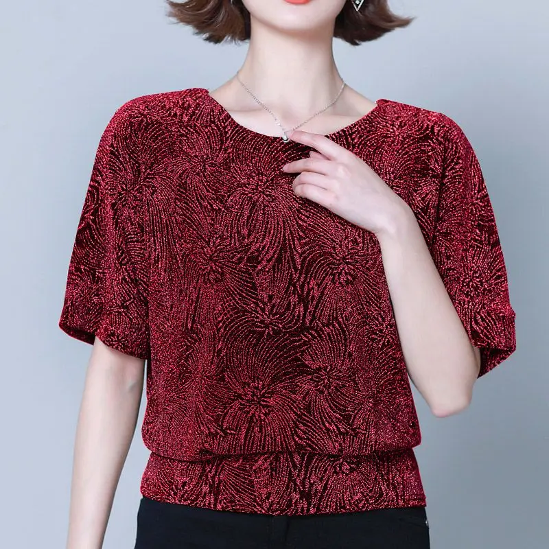 Camiseta de seda brillante con cuello redondo para mujer, ropa informal de gran tamaño, holgada, coreana, 2023