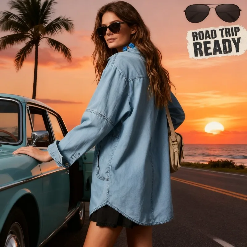 

Women Denim Jacket with V Neckline Modern Asymmetrical Cut Stylish Statement Outerwear