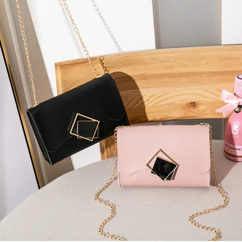 Ladies Small Square Bag 2022 PU Leather Ladies Shoulder Bag Fashion Ladies Crossbody Bag Square Buckle Chain Bag Handbag