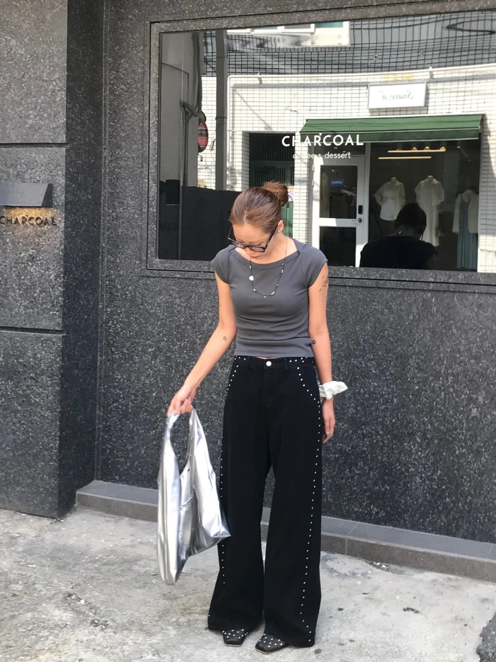 SML – pantalon en Denim pour femmes, 2 couleurs, rétro Chic, taille haute, coupe ample, perles décoratives, embellissement lourd, Long polyvalent, automne