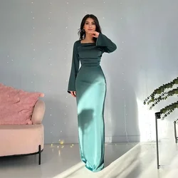 Customized Classy Square Neck Long Sleeves Straight Evening Dresses Long Prom Formal Occasion Party Gown for Women Special Occas