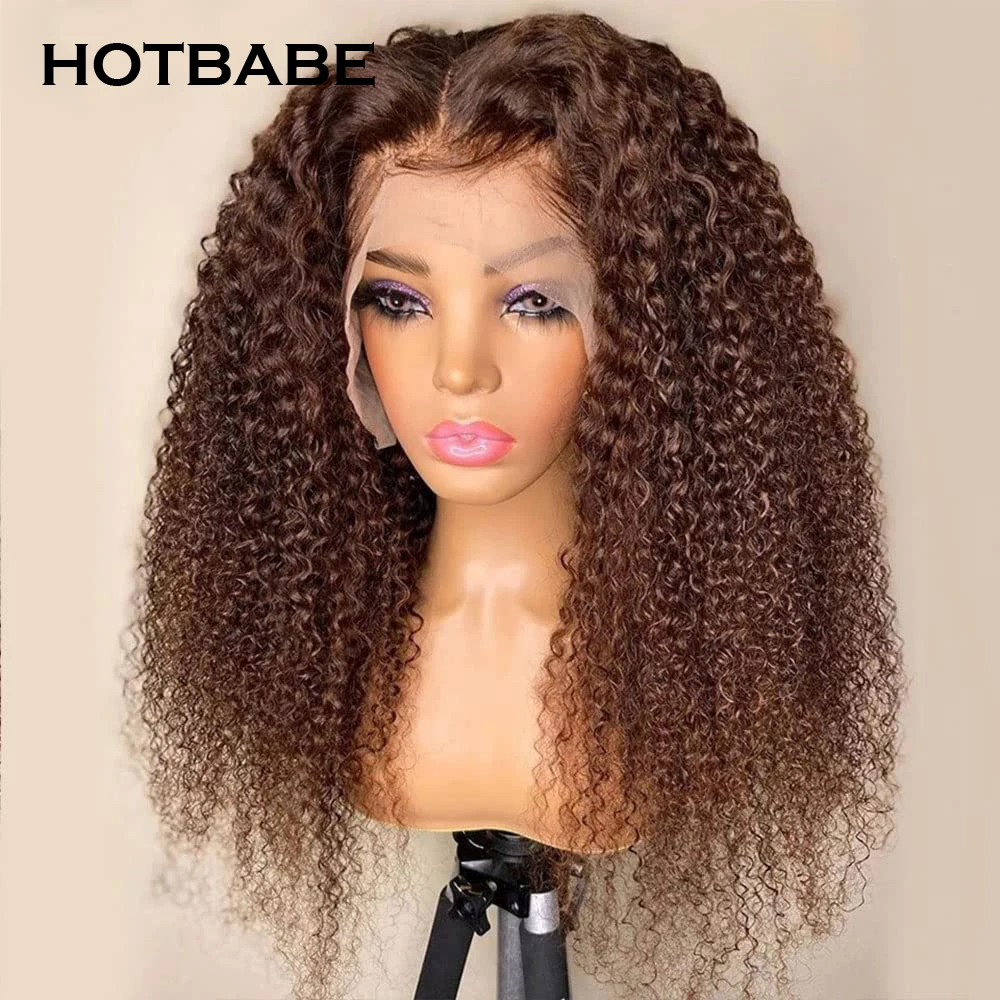 250 Density Glueless Wig Human Hair Ready To Wear Brown Color Kinky Curly 13x6 HD Lace Frontal Wigs Preplucked Lace Front Wig