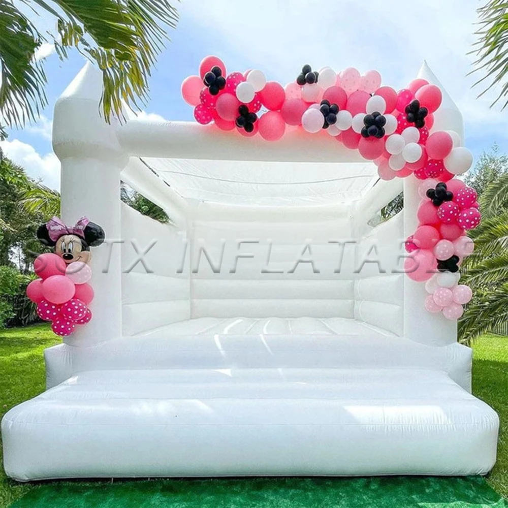 

blower free ship White Bounce House with shade roof Commercial PVC Bouncy Bouncer For kids With Blower Kids Jumping Castle with