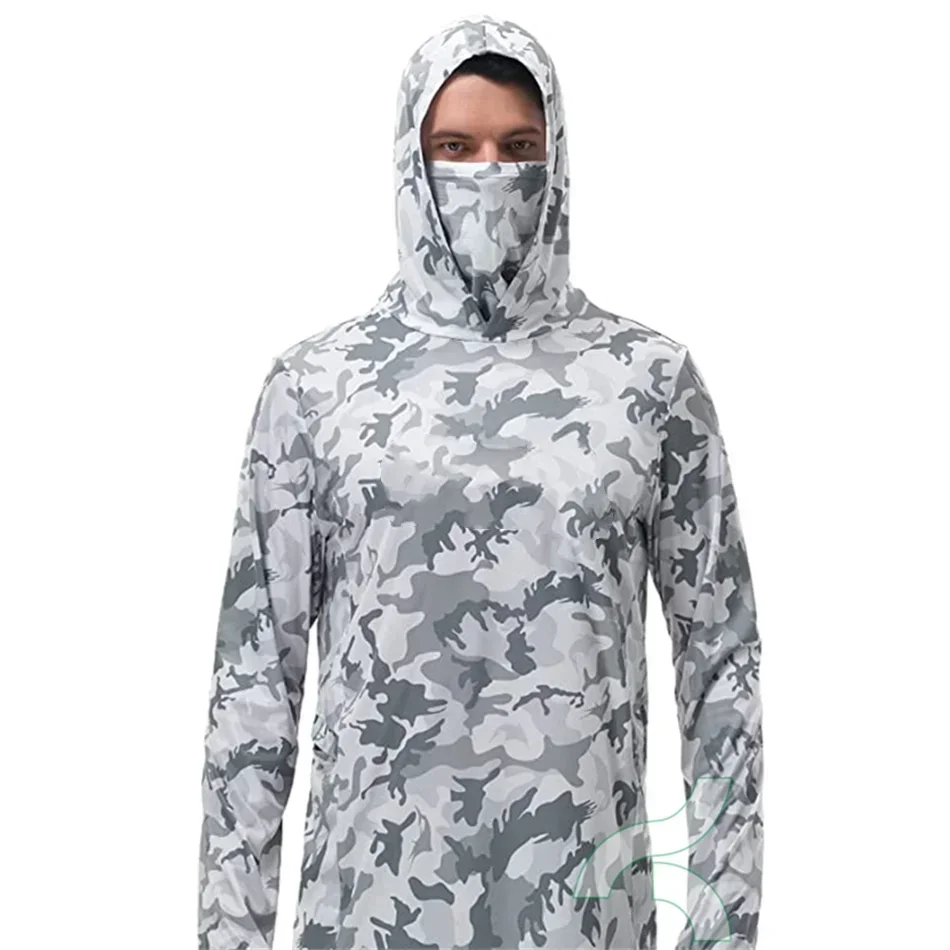 New Camouflage Fishing Shirts With Sun Protection Long Sleeve Hooded Face Cover Quick Dry Tops Fishing Face Mask Clothes Upf 50+