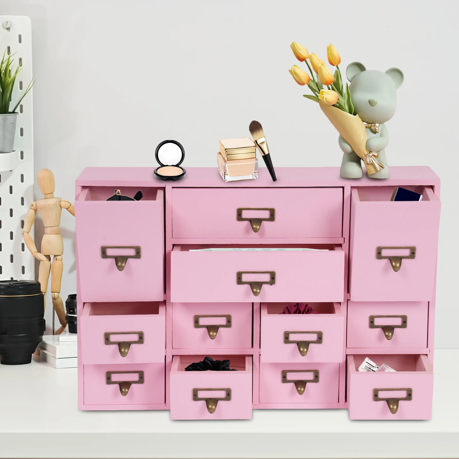 

12 Mesh Desktop Drawer Cabinet - Pink For Home Living Room To Store
