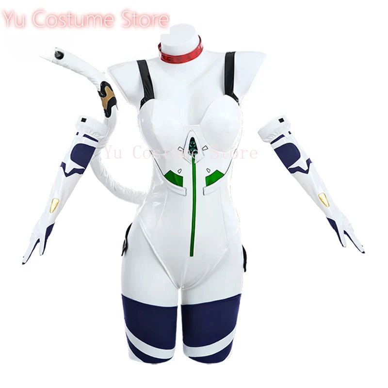 

Yu Costume Rei Cat Cosplay Costume Halloween Women White Dress Outfit Jumpsuit Full Set with Gloves and Stockings