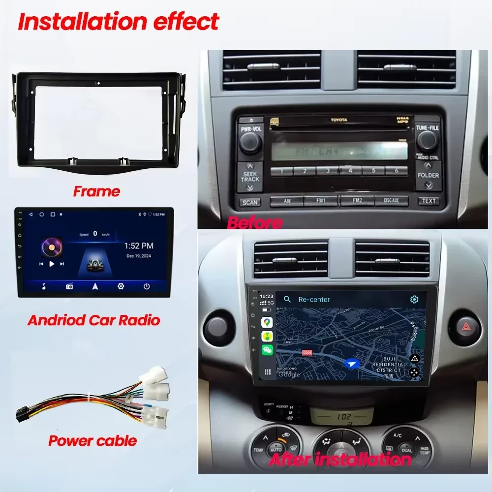 토요타 RAV4 2007-2010 2011 자동차 오디오 대시 키트 설치 프레임용 차량 라디오 마감재 9인치 프레임 2 Din 카 라디오 마감재