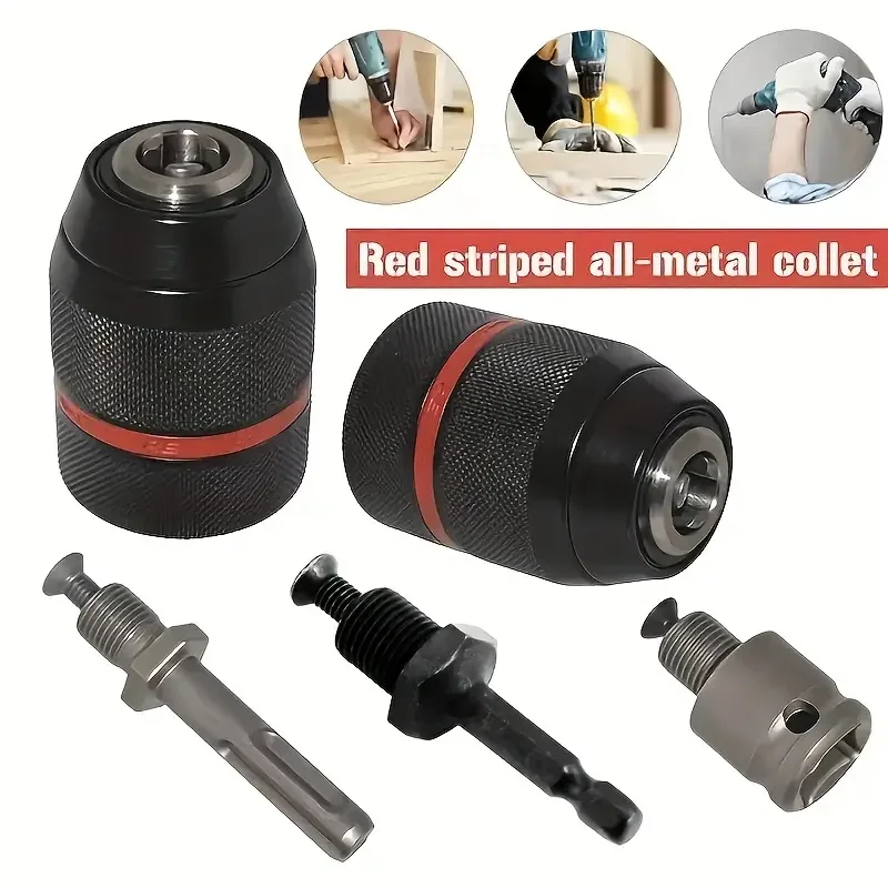 1 Set(4Pcs) Metal Heavy Duty 1/2-20UNF 13mm Keyless Drill Chuck Hex Shank/SDS/Socket Square Female Adaptor Hardware Tool