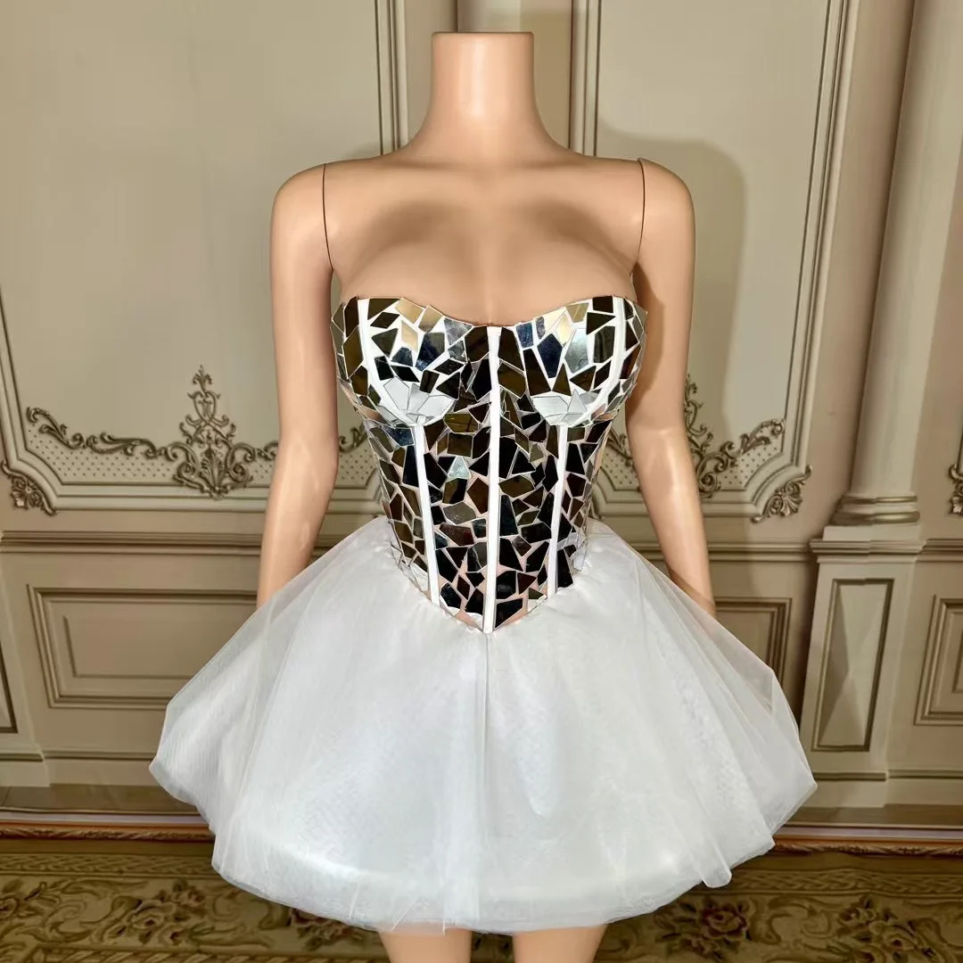 Mono de encaje sin mangas para novia, corto con cuello en V y sexy, boda elegante, falda con diseño de eventos para mujer, minivestido de malla blanca
