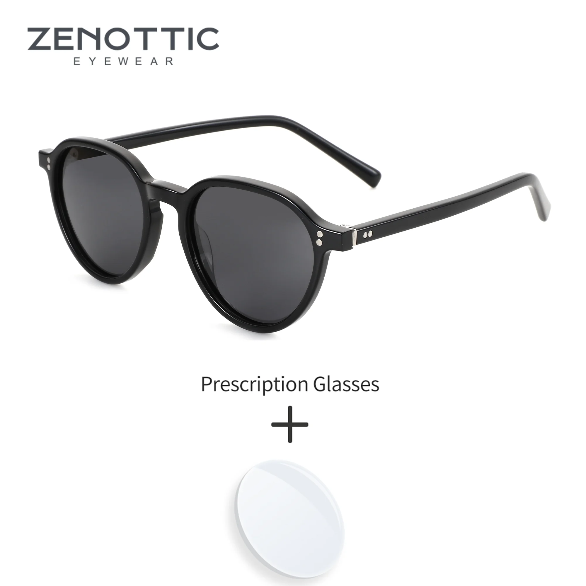 

ZENOTTIC S Size Round Polarized Prescription Sunglasses For Unisex UV400 Modish Acetate Myopia/Progressive Optical Sun Glasses