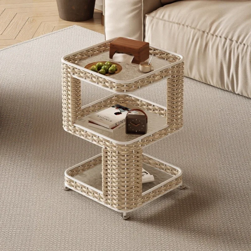 New medieval style removable side table household living room small substitute storage rack glass small coffee table