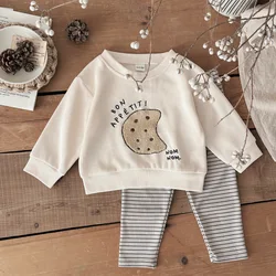 2Pcs Kids Baby Boy Sets Bread/Cookies Embroidery Cartoon Toddler Outfit Long Sleeves Top Pants Newborn Baby 0-3 Years Tracksuit