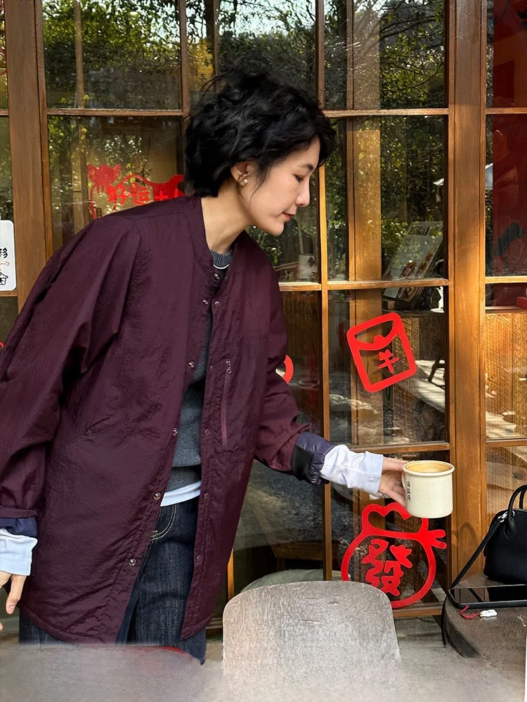 

Легкая повседневная двусторонняя куртка с воротником-стойкой из хлопка для женщин, бренд Langqing Tong, однотонная, для поездок на работу