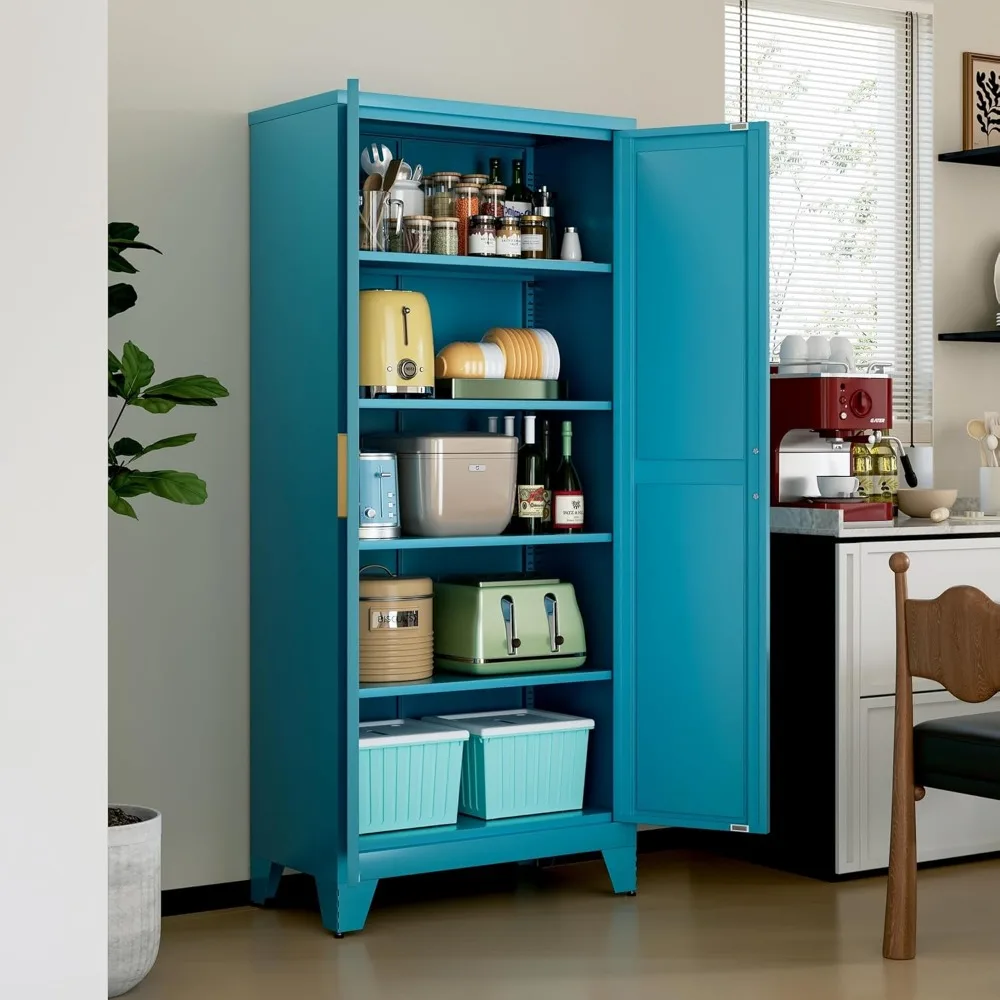 

71" Tall Metal Storage Cabinet with 2 Doors and 4 Adjustable Shelves, 5-Tier Kitchen Pantry Storage Cabinet for Kitchen