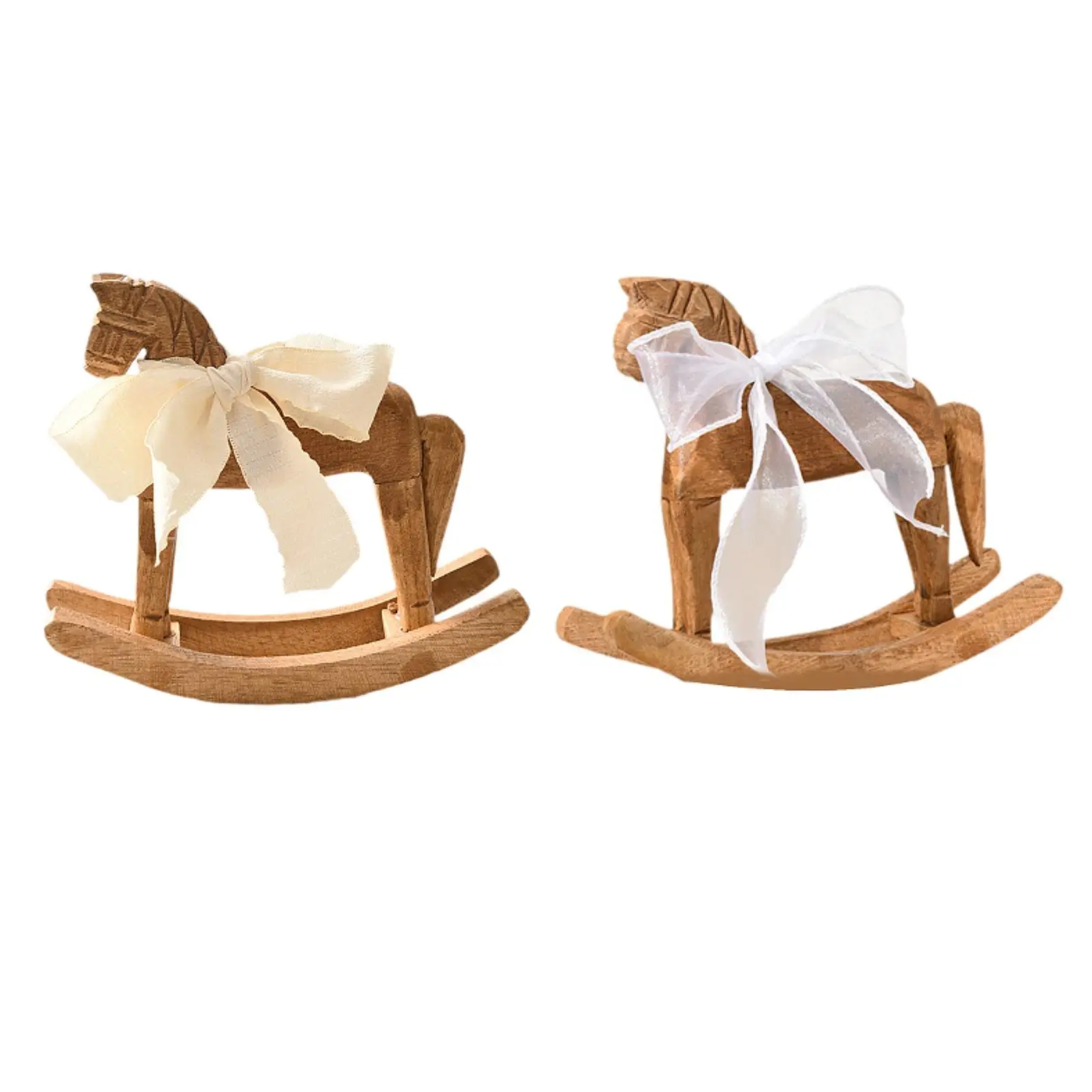 Rocking Horse Statue Housewarming Gift Centerpiece Souvenir Memento Minimalist with Ribbon Collectible Wooden Horse Figurine