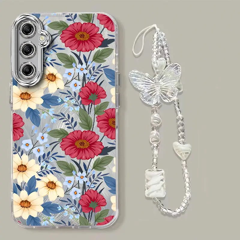

A16 Red flowers Bracelet Holder Phone Case For Samsung A16 A20S A21S A23 A04 A03 A02 A06 A24 A33 A32 A10S A14 A13 A12 Cover