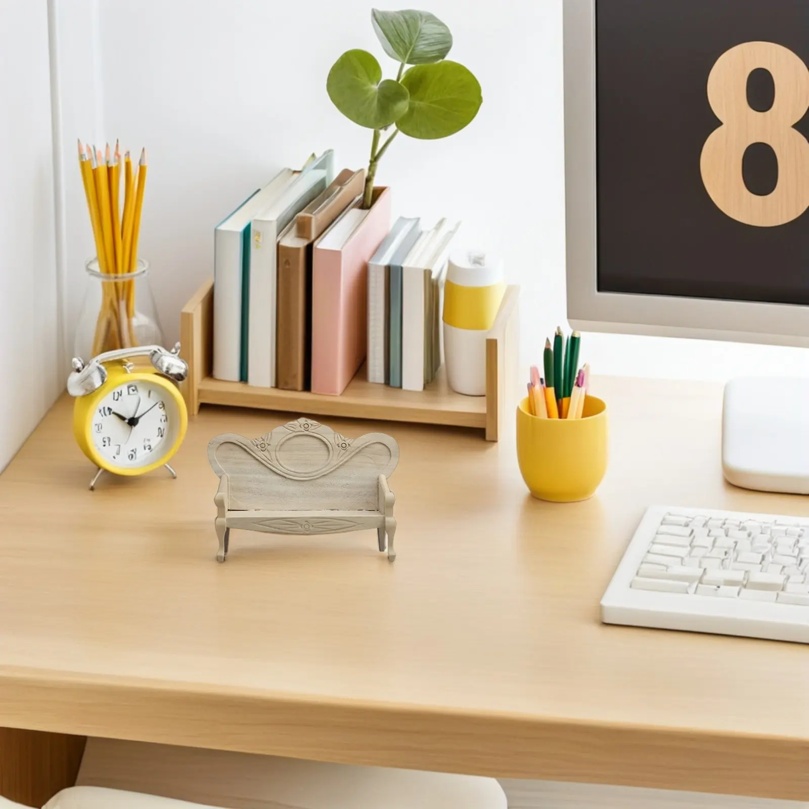 

Миниатюрное винтажное деревянное кресло-диванчик в масштабе 1:12 для кукольного домика, декор для гостиной