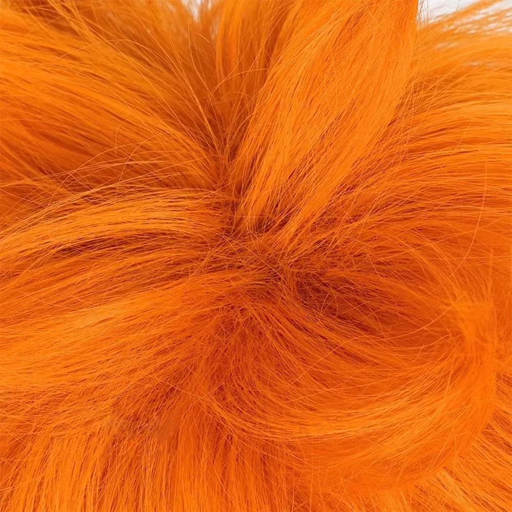 باروكات صناعية قصيرة مجعدة برتقالية مع غرة للرجال، شعر مستعار للحفلات التنكرية، شعر مستعار مقاوم للحرارة