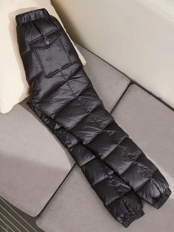 Thickened Cotton Pants Women's Outerwear Winter Trousers High Waist Long Pants Windproof Warm Fleece Lined Cuffed Leggings