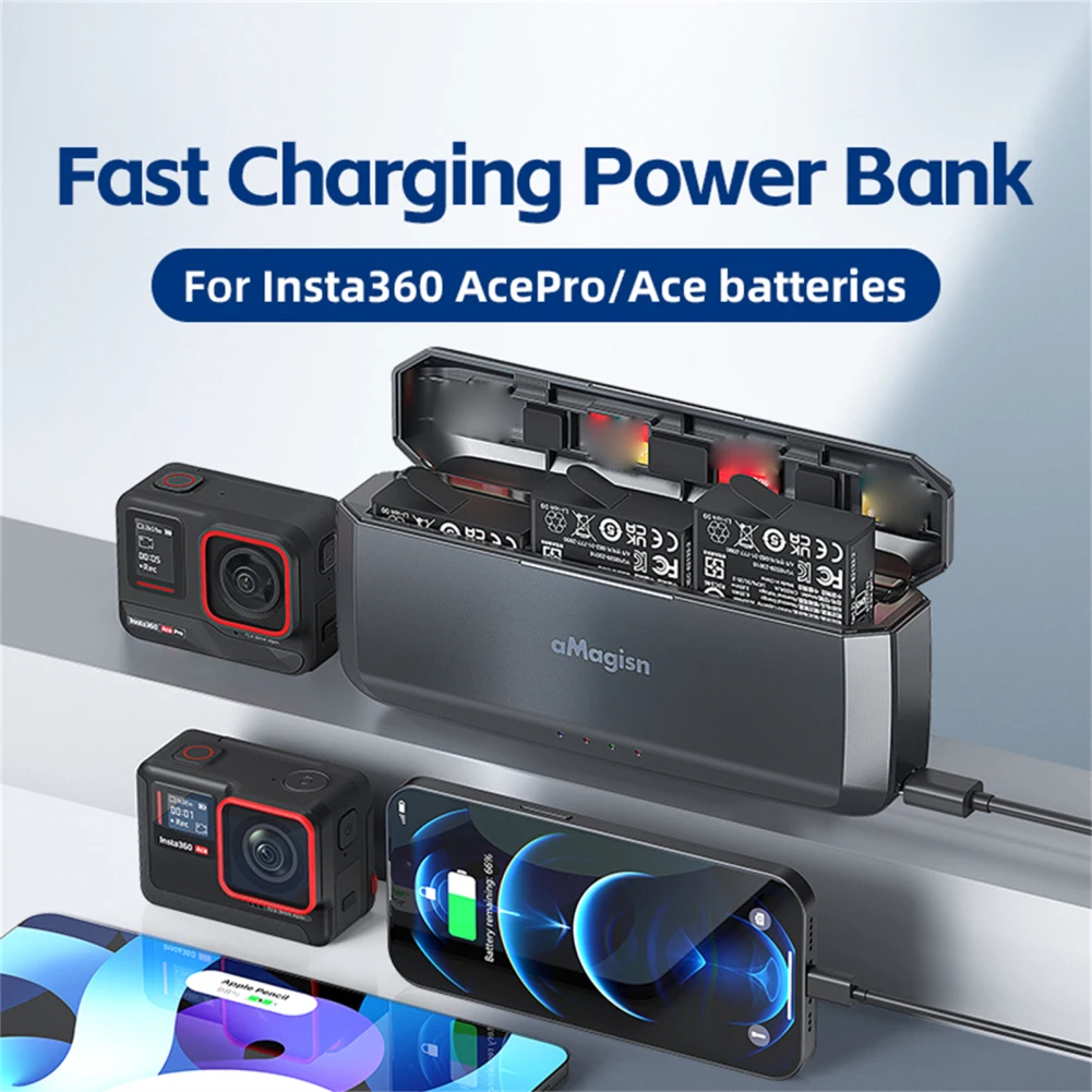 

Portable Battery Charger Storage Station For Camera 3CH 4 TF Card Slots 7710mAh Fast Charging Hub With 4 Lighting Modes