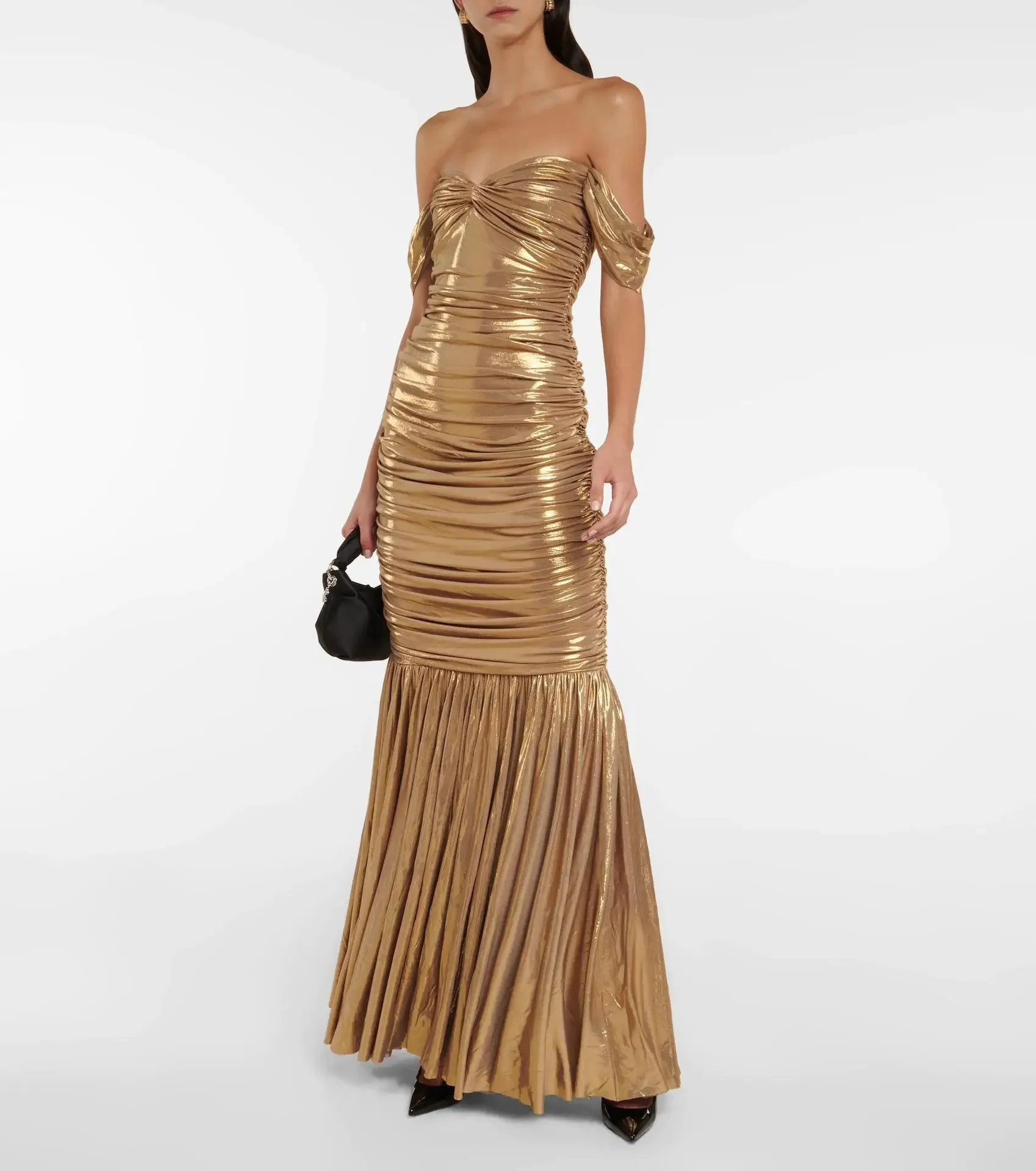 Luxury Sequin Dress Gold Sleeveless Evening Gowns Sequin Off shoulder dress Mermaid Prom Floor Length Dress Women Dresses 2025