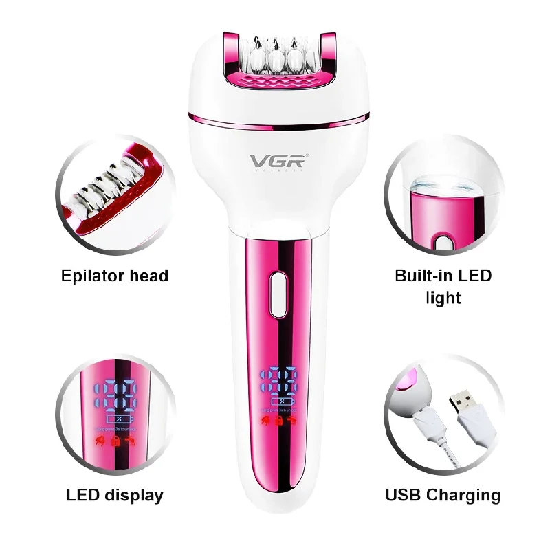 VGR 3in1 Lady Epilator Electric Shaver For Women Face & Body Rechargeable Female Trimmer Hair Removal For Bikini Armpit Legs