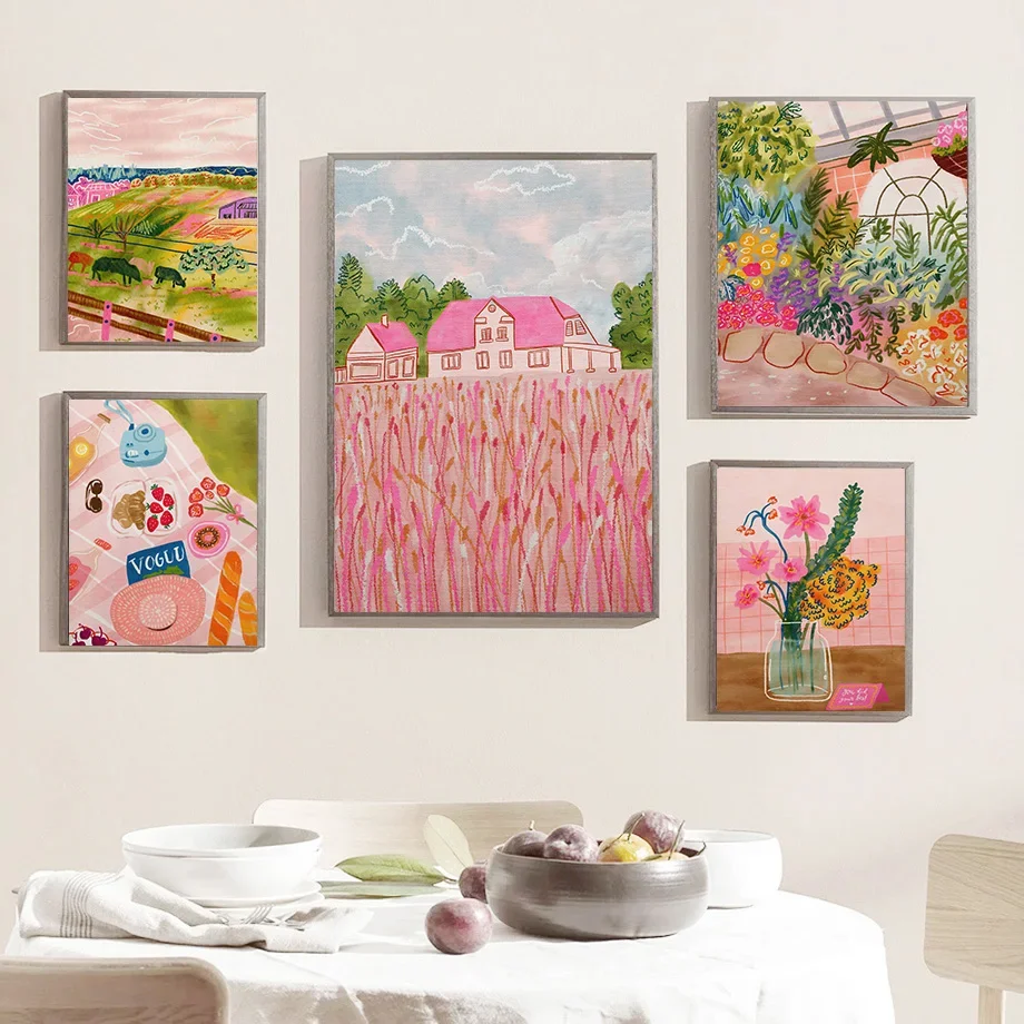 Abstract Beach Mountain Village Botanical Garden Wall Art Canvas Painting Posters And Prints Wall Pictures For Living Room Decor