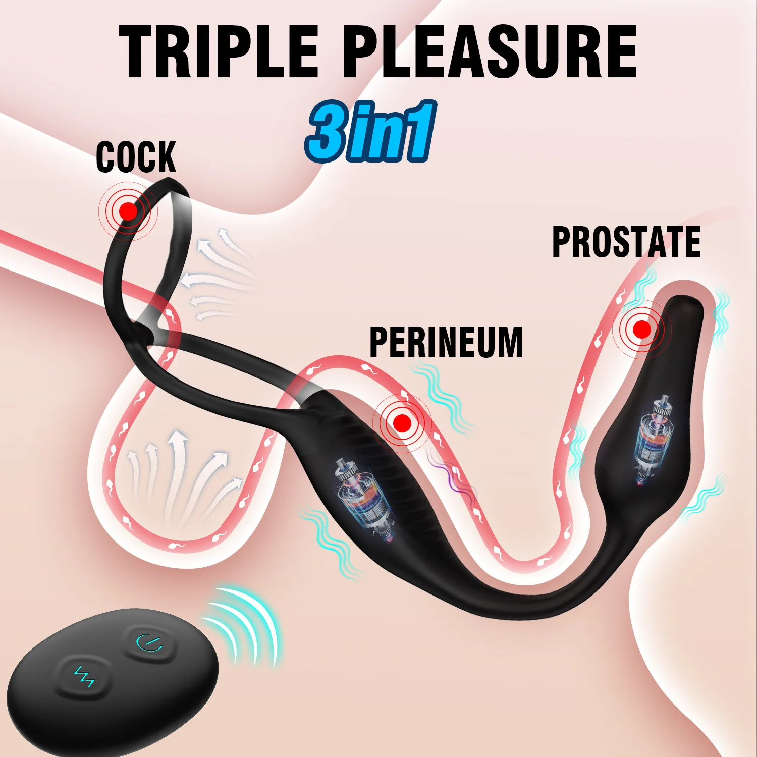 Anel do galo vibratório masculino massageador de próstata anel de pênis com controle remoto brinquedos anais, plugue anal, vibratório, 3 em 1