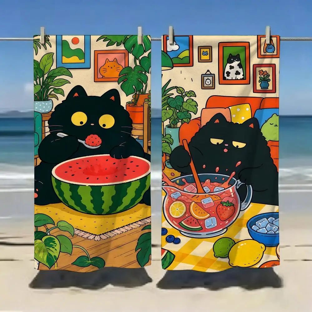 Black Cat Lost in lazy moments Towel Microfiber soft Beach Towel for Travel Fitness Sauna Bathing Camping