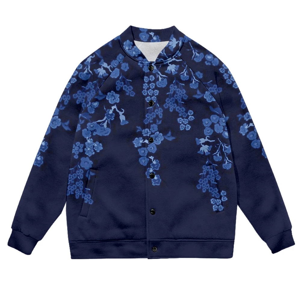 

3D Florals Printed Baseball Bomber Jackets Button-Up Outerwear Casual Korean Street Fashion Fall Layering Piece for Women Men