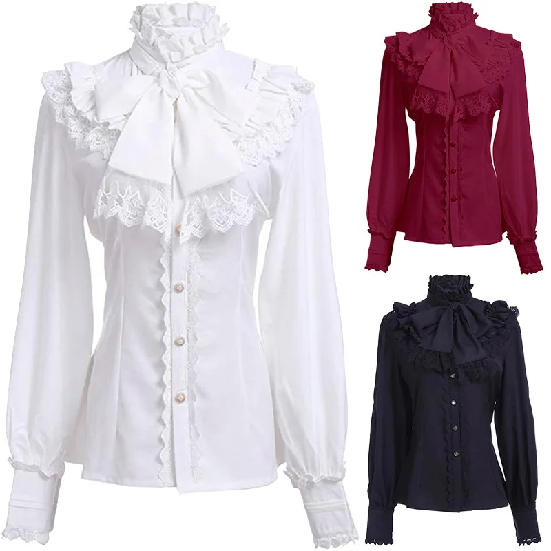 Medieval Victorian Top Gothic Lolita Blouse Vintage Shirts For Women Plus Size S-XXL