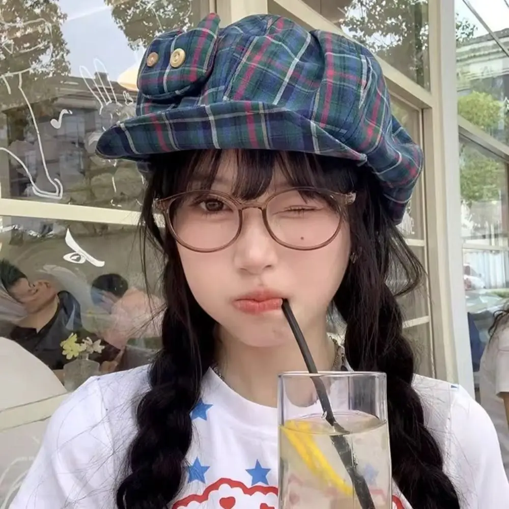 

Retro Korean Style Japanese Button Hat Short Brim Versatile Octagonal Caps Cute Sun Protection Painter Hat Spring Summer