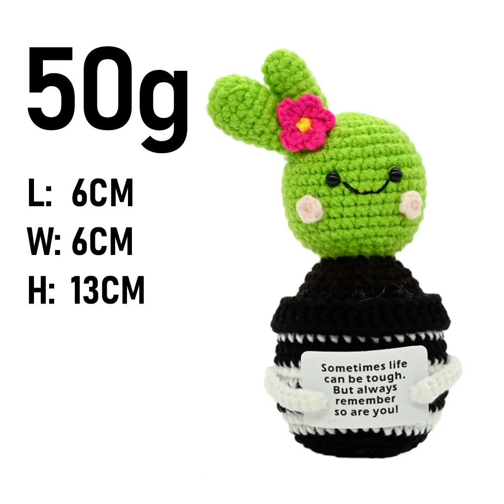 PlantSeries Positive Energy Crochet Flower&Cactus Handmade Knitted Potted Plant Hug with Encouragement Card Mini Desk Decor Gift view 3