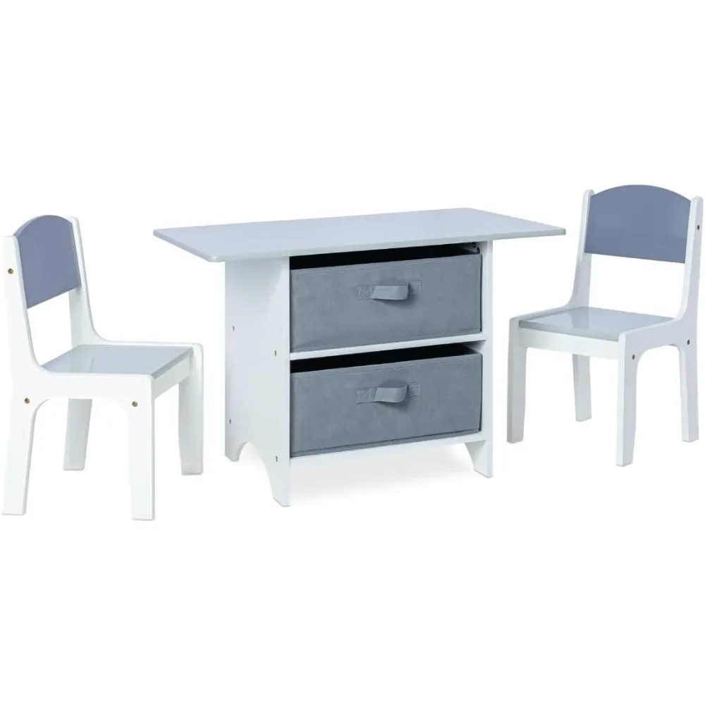

Kids Activity Play Table and Chair Set Wood with Storage Baskets, Art Table Playset Furniture with Modern Gray Colors