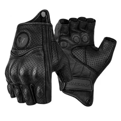 Half Finger Cycling Genuine Leather Men Luva Riding Moto Motorcycle Glove Breathable Protection Racing Protective Equipment